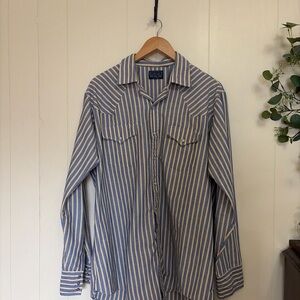 Vtg 90s Men’s Pearl Snap Button Striped Western Shirt Tall Men’s L